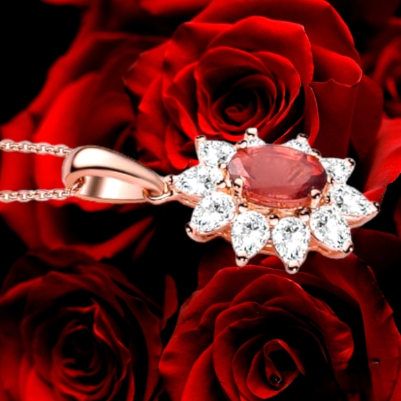 NWT RED ROSE APATITE & MOISSANITE NECKLACE IN ROSE GOLD OVER STERLING SILVER - Picture 9 of 12